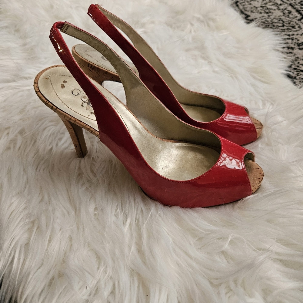 Guess heels, Size 7, Red Slingback Peep Toe